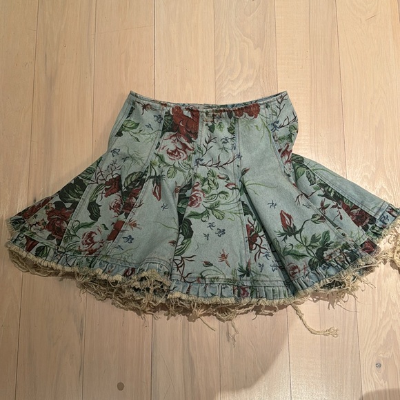 MOLLY GODDARD Floral Printed Denim Flared Mini Skirt - Picture 5 of 7